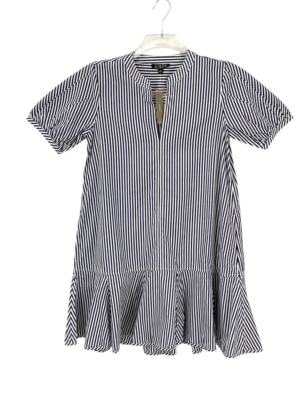 J Crew Delilah Striped Cotton Poplin Dress-Navy White Stripes NWT Size XS